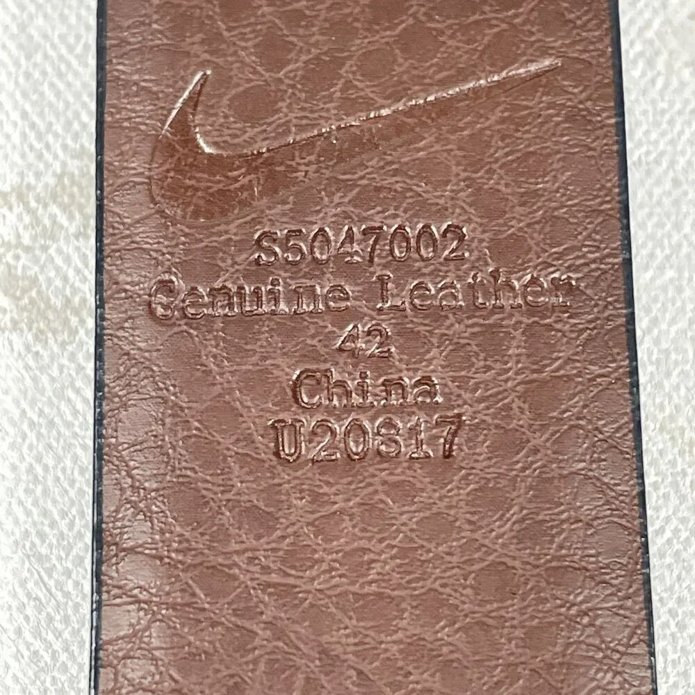 Nike Black Brown Genuine Leather‎ Belt Mens 42 Silver Buckle Mens